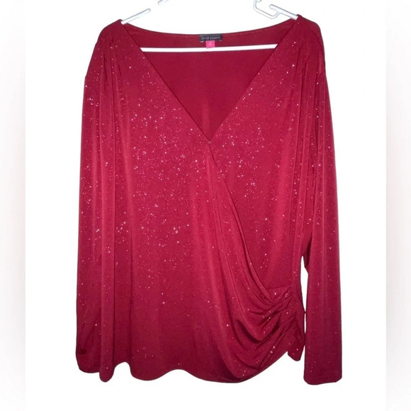 VINCE CAMUTO Opulent Mood Sparkle Long Sleeve Top Florence Red Size 2X Blouse - Picture 1 of 7